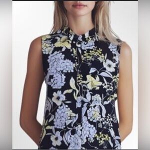 Karl Lagerfeld Paris Cresman Floral Sleeveless Button-Down Blouse Size Small